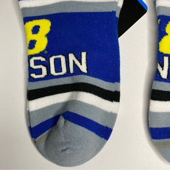 For Bare Feet Jimmie Johnson #48 Blue Yellow Stripe Ankle Socks M 6-11 W 5-10 M - Picture 6 of 10